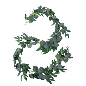 20 LED Artificial Garland String Lights 6ft Eucalyptus Leaf Design Willow Green Warm White - Battery Operated Decorative Lights