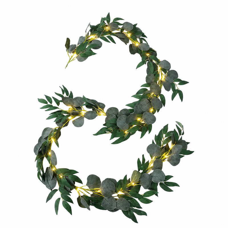 6ft eucalyptus leaf garland lit with warm white LED lights - thumbnail number 2