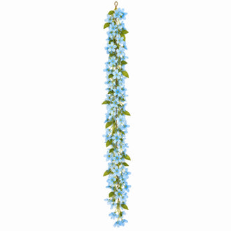 2-Pack Silk Flower Garland Vine Lights 6ft Jasmine Design Blue Warm White - Battery Operated Decorative Fairy Lights
