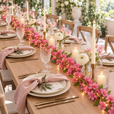 LED pink jasmine flower garland centerpiece on a wedding dining table - thumbnail number 6