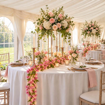 LED pink jasmine flower garland vine cascading on a wedding table - thumbnail number 3
