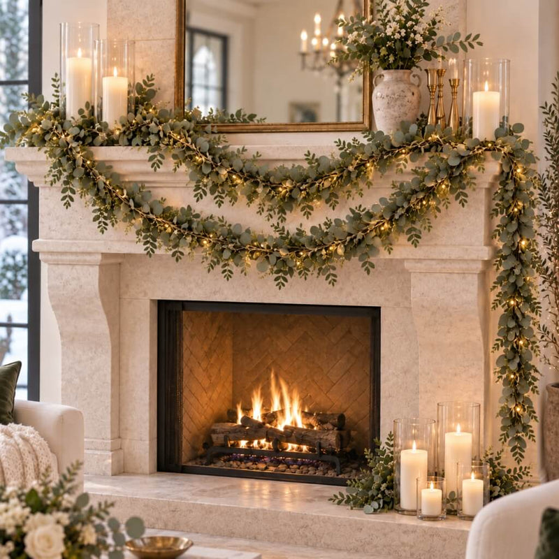 Artificial Eucalyptus and Boxwood Leaf Garland String Lights, Warm White 20 LED Battery Operated Fairy Lights with Fake Greenery Hanging Vines - 6.5ft - thumbnail number 7