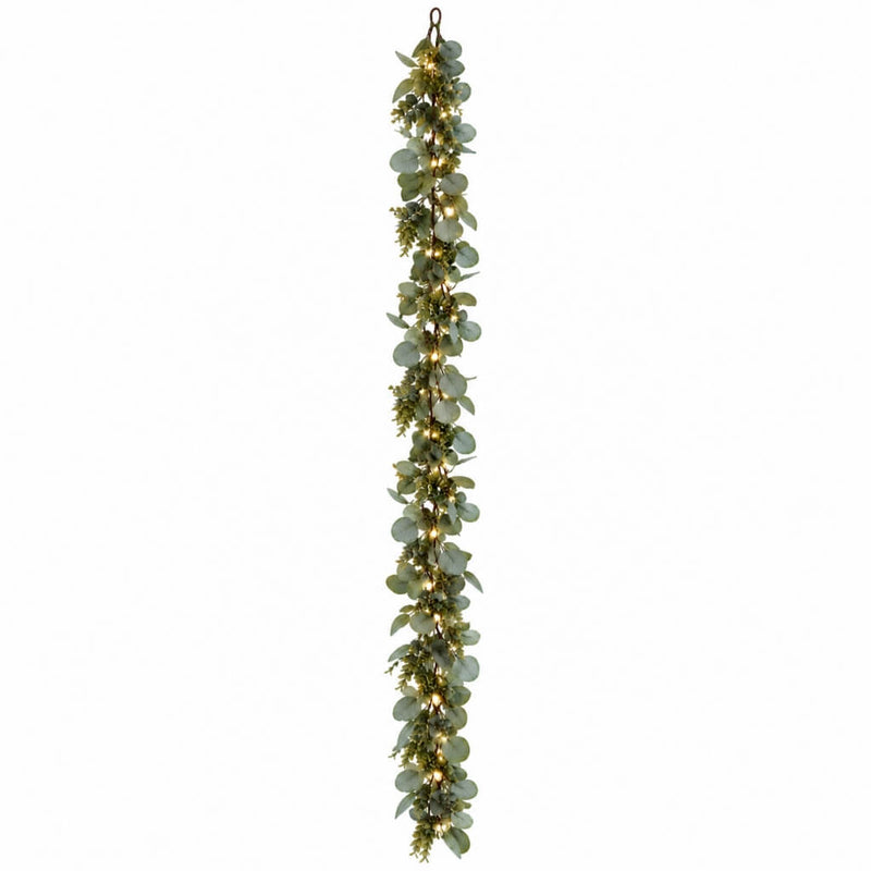 Artificial Eucalyptus and Boxwood Leaf Garland String Lights, Warm White 20 LED Battery Operated Fairy Lights with Fake Greenery Hanging Vines - 6.5ft - thumbnail number 2