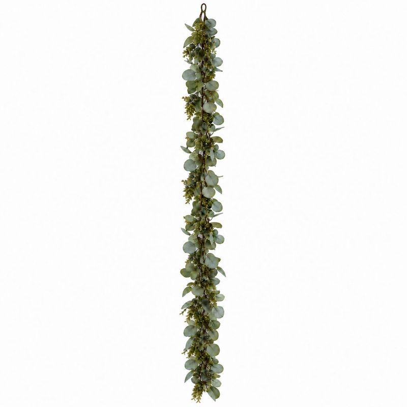 Artificial Eucalyptus and Boxwood Leaf Garland String Lights, Warm White 20 LED Battery Operated Fairy Lights with Fake Greenery Hanging Vines - 6.5ft - thumbnail number 1