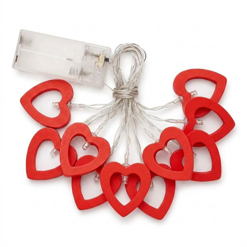 Coiled string of red wooden heart decorations with an attached clear battery pack - thumbnail number 2