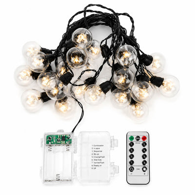 25-Pack LED String Lights 26ft Clear - Warm White Outdoor/Indoor 8-Mode Waterproof Remote Operated Bulbs - thumbnail number 2