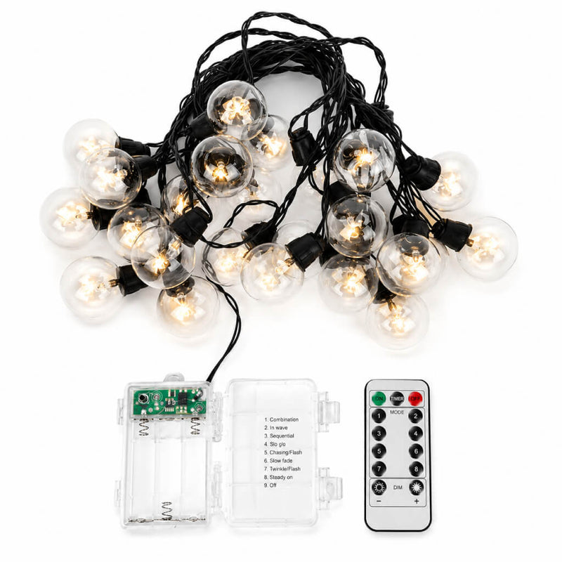 25-Pack LED String Lights 26ft Clear - Warm White Outdoor/Indoor 8-Mode Waterproof Remote Operated Bulbs - thumbnail number 2