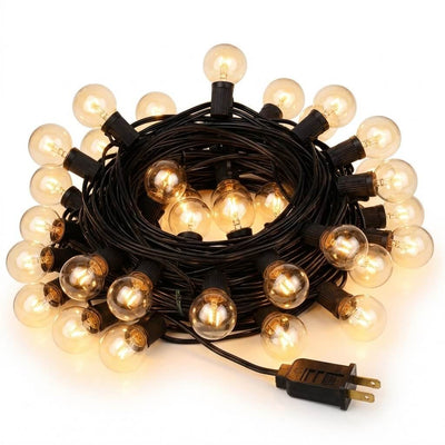 Warm White Connectable Hanging Outdoor or Indoor String Lights, Waterproof 120V With 28 Incandescent Glass Light Bulbs 25ft