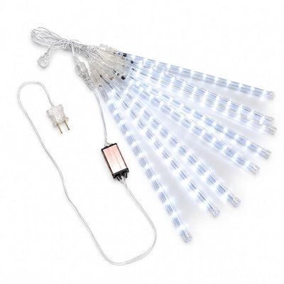 8 Tubes LED String Lights 12" Hanging Icicle Design Clear - Waterproof Meteor Shower Effect