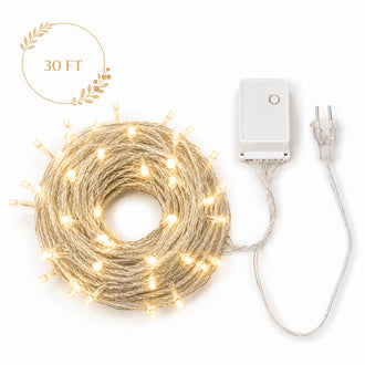 Warm White 100 LED Connectable String Lights, 120V Fairy Lights 30ft