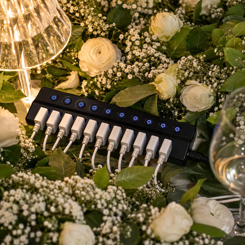 USB 3.0 10-Port Powered Charging Hub – 12V/2A with Independent Switches for LED Lamps, Event Lights & Wedding Installations - thumbnail number 2