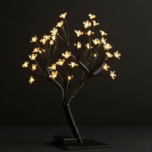 Set of 2 Black Artificial Tree Centerpieces – Cherry Blossom Design with 36 Warm White LED Battery Lights