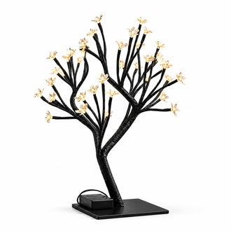 Set of 2 Black Artificial Tree Centerpieces – Cherry Blossom Design with 36 Warm White LED Battery Lights