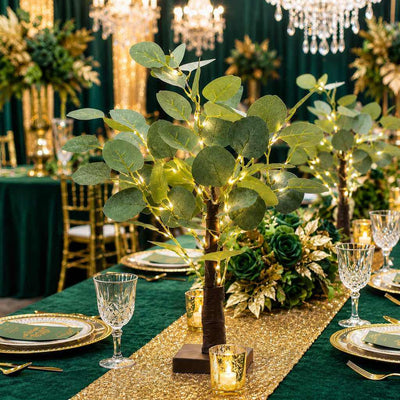 17 inch LED artificial eucalyptus tree as a centerpiece on a formal wedding dinner table - thumbnail number 4
