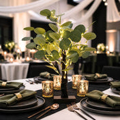 17 inch artificial eucalyptus tabletop tree with warm white LED lights as a wedding centerpiece - thumbnail number 6