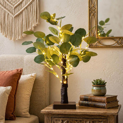 17 inch LED artificial eucalyptus tree on a nightstand as bedroom decor - thumbnail number 9