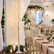 6ft lighted birch tree with warm white LEDs at an elegant indoor wedding reception - thumbnail number 3
