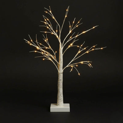 2ft Battery Operated Lighted Birch Tree – White/Warm White Rechargeable LED Fairy Lights for Table Décor - thumbnail number 1