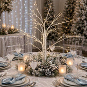 2ft lit birch tree centerpiece with warm LED fairy lights on a festive holiday table - thumbnail number 3