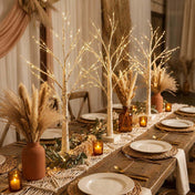 Three 2ft lit birch trees with warm LED fairy lights on a decorated boho dining table - thumbnail number 4