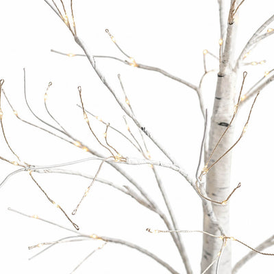 2ft white birch tree with warm white LED fairy lights on a white backdrop - thumbnail number 2
