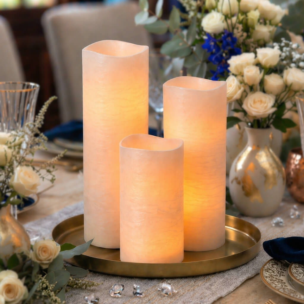 Richland 4" x 8" Large LED Pillar Candle with Wavy Top - Set of 6