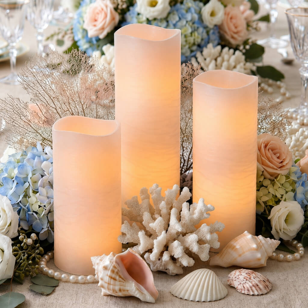 Richland 4" x 8" Large LED Pillar Candle with Wavy Top - Set of 6