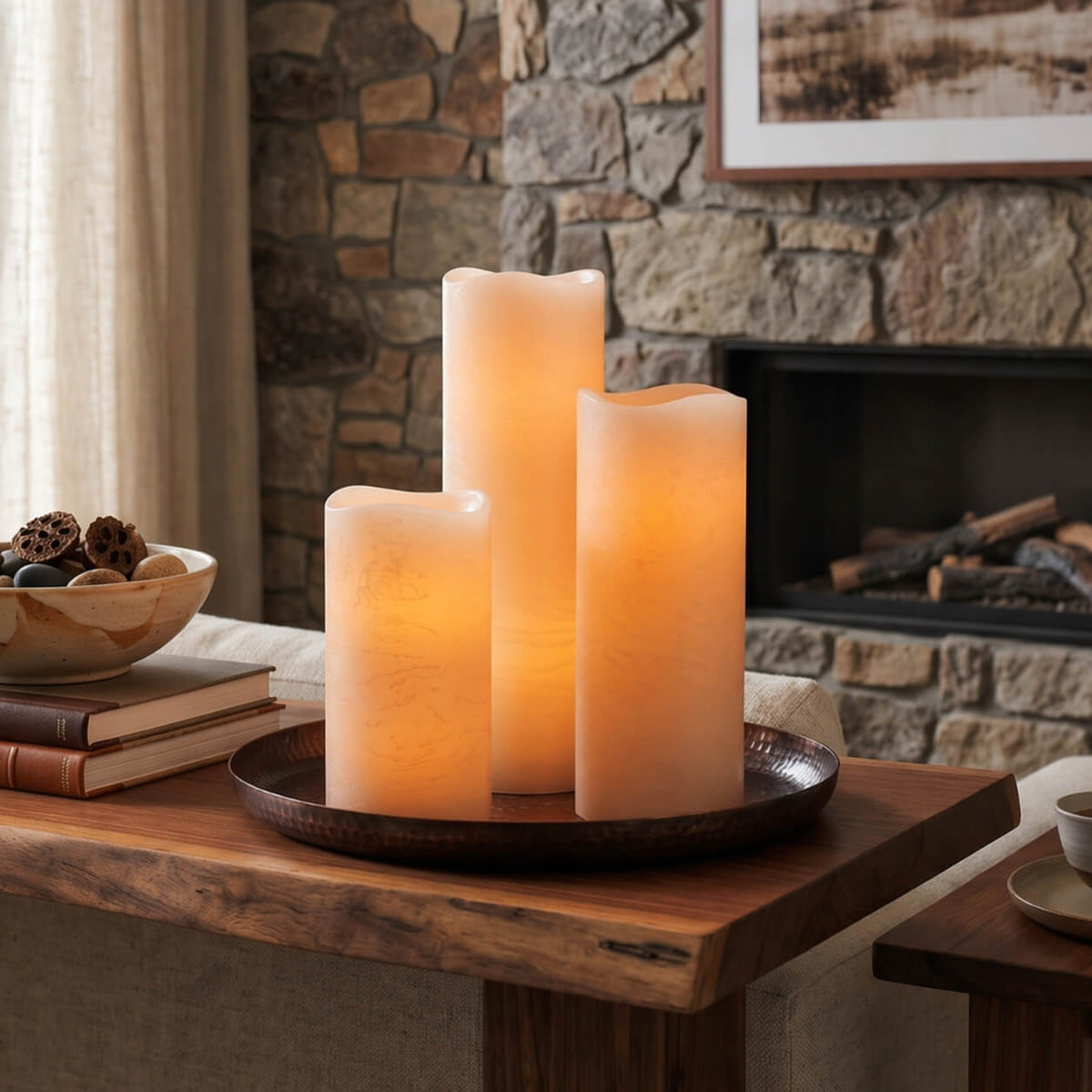 Richland 4" x 8" Large LED Pillar Candle with Wavy Top - Set of 6