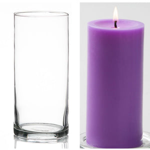 Richland Pillar Candle 6" & Eastland Cylinder Holder 7.5" inch Set of 12  (Choose your Color)