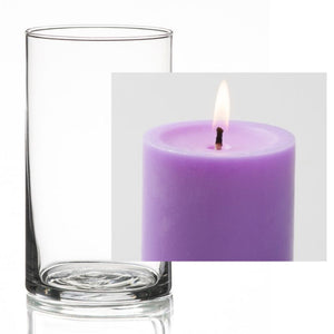 Richland Pillar Candle 3" & Eastland Cylinder Holder 6" Set of 12 (Choose your Color)