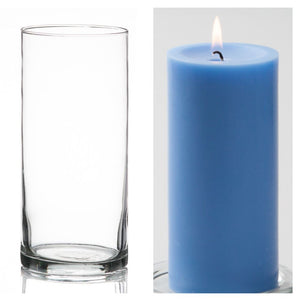 Richland Pillar Candle 6" & Eastland Cylinder Holder 7.5" inch Set of 12  (Choose your Color)