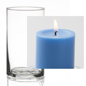 Richland Pillar Candle 3" & Eastland Cylinder Holder 6" Set of 12 (Choose your Color)