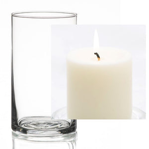 Richland Pillar Candle 3" & Eastland Cylinder Holder 6" Set of 12 (Choose your Color)