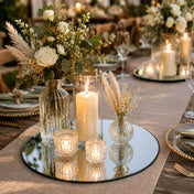 Flowers and candles in glass holders on a 14 inch round mirror tray - thumbnail number 4