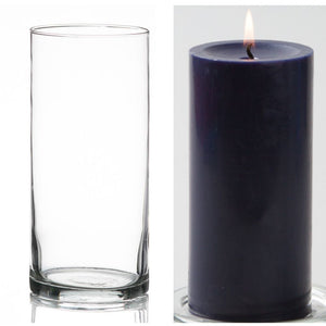 Richland Pillar Candle 6" & Eastland Cylinder Holder 7.5" inch Set of 12  (Choose your Color)