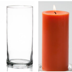 Richland Pillar Candle 6" & Eastland Cylinder Holder 7.5" inch Set of 12  (Choose your Color)