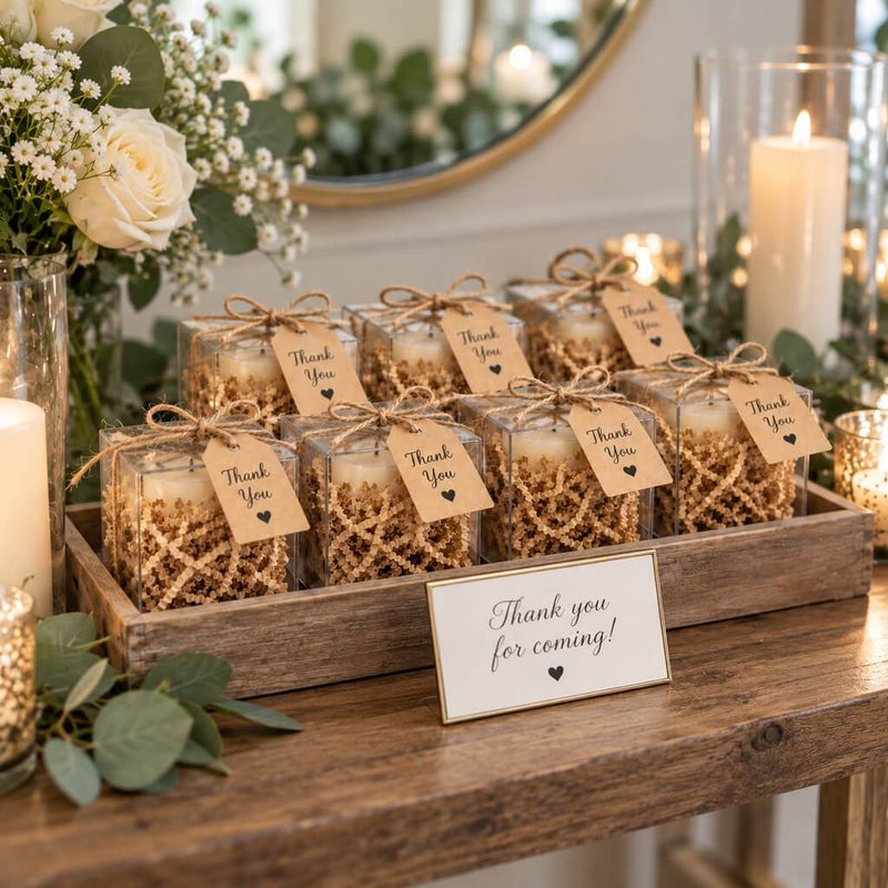 Natural brown paper shred used as gift box filler in party favor boxes with Thank You tags - thumbnail number 6