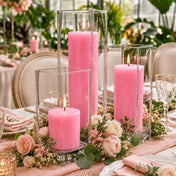 A lavish floral table centerpiece anchored by an elegant glass Square Pillar Candle Holder set - thumbnail number 4