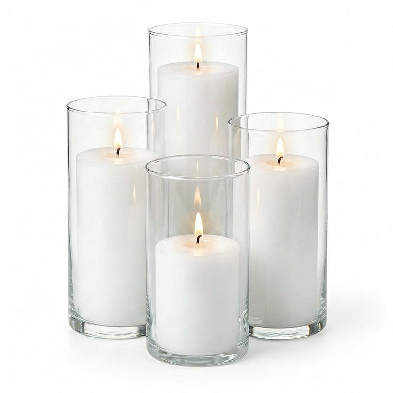 Richland Slim Pillar Candles & Eastland Cylinder Holders Set of 8 - White - thumbnail number 2