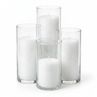 Richland Slim Pillar Candles & Eastland Cylinder Holders Set of 8 - White - thumbnail number 1
