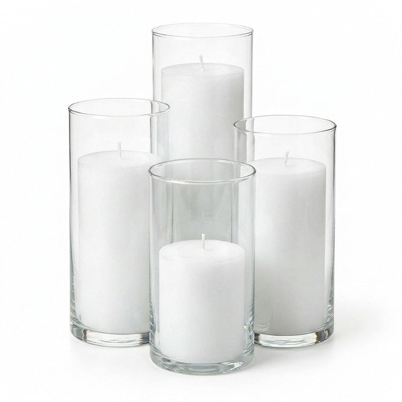 Richland Slim Pillar Candles & Eastland Cylinder Holders Set of 8 - White - thumbnail number 1