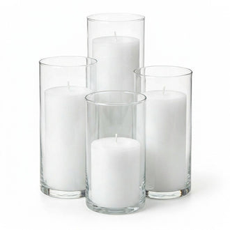 Richland Slim Pillar Candles & Cylinder Vases Set of 48 - White