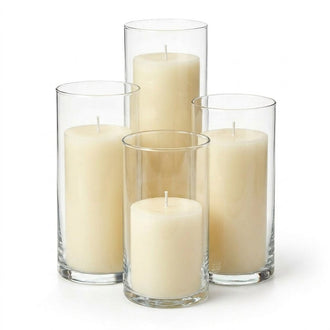 Richland Slim Pillar Candles & Cylinder Vases Set of 24 - Ivory