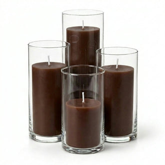 Richland Slim Pillar Candles & Cylinder Vases Set of 48 - Brown