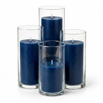 Richland Slim Pillar Candles & Cylinder Vases Set of 24 - Navy Blue