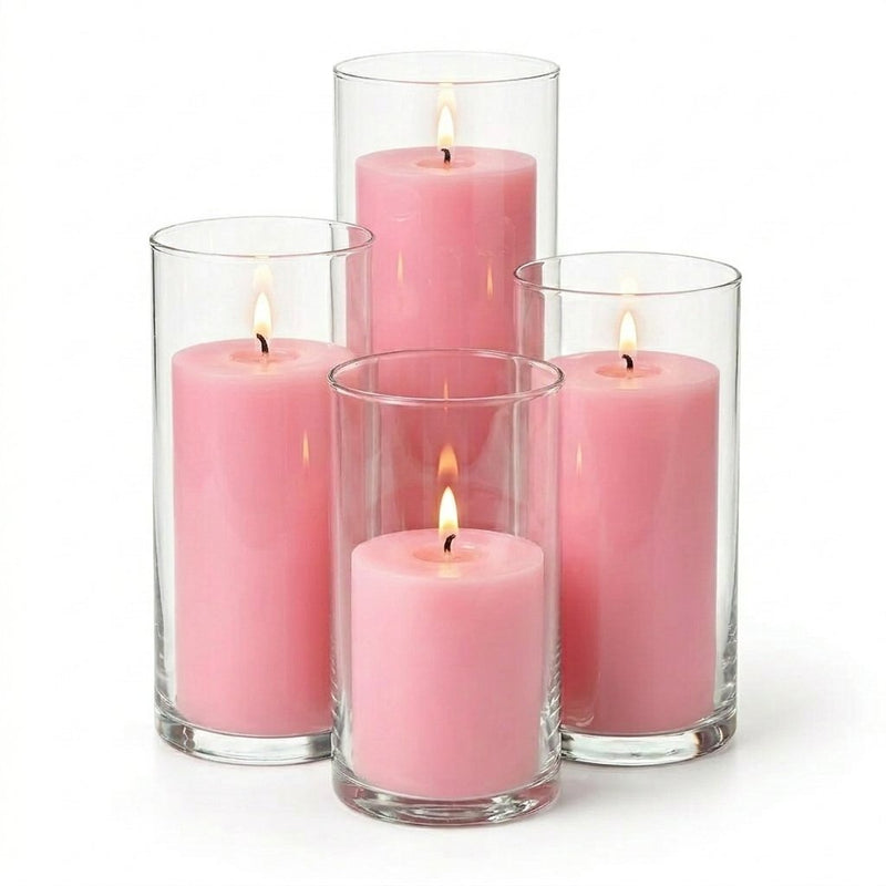 Richland Pillar Candles & Eastland Cylinder Holders Set of 4 - Pink - thumbnail number 2