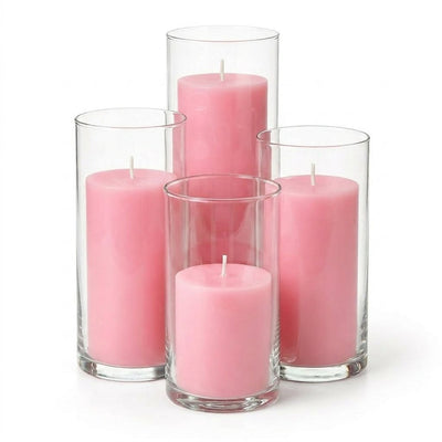 Richland Pillar Candles & Eastland Cylinder Holders Set of 4 - Pink