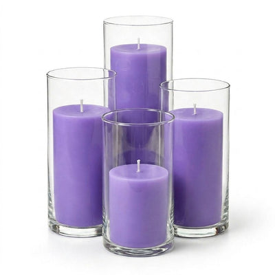 Richland Pillar Candles & Eastland Cylinder Holders Set of 48 - Lavender