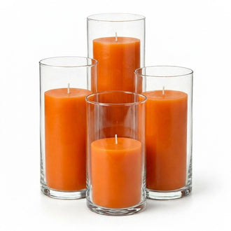 Richland Slim Pillar Candles & Cylinder Vases Set of 48 - Orange