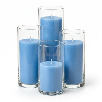 Richland Slim Pillar Candles & Cylinder Vases Set of 48 - Light Blue